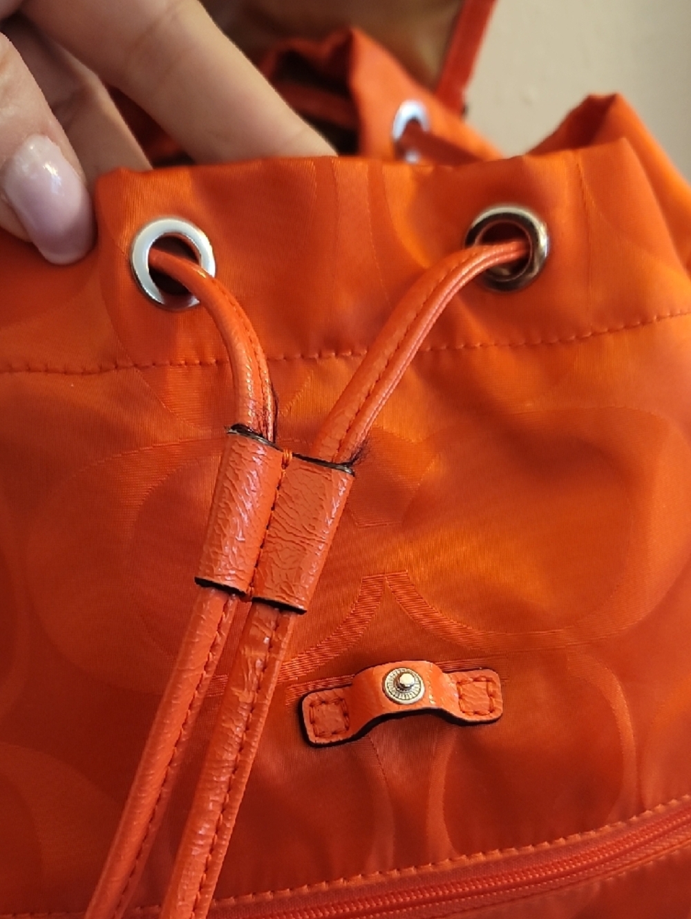 Coach Orange Signature Nylon Drawstring Backpack - Picture 5 of 12